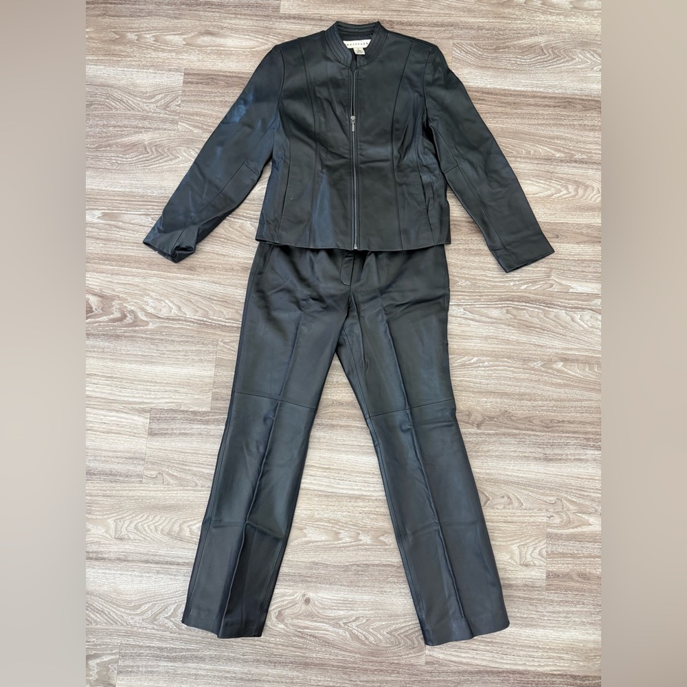Apostrophe Black Leather Jacket & Pants Set